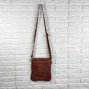 Alexis Fashion Silver Studded Brown Faux Leather Purse Crossbody Bag